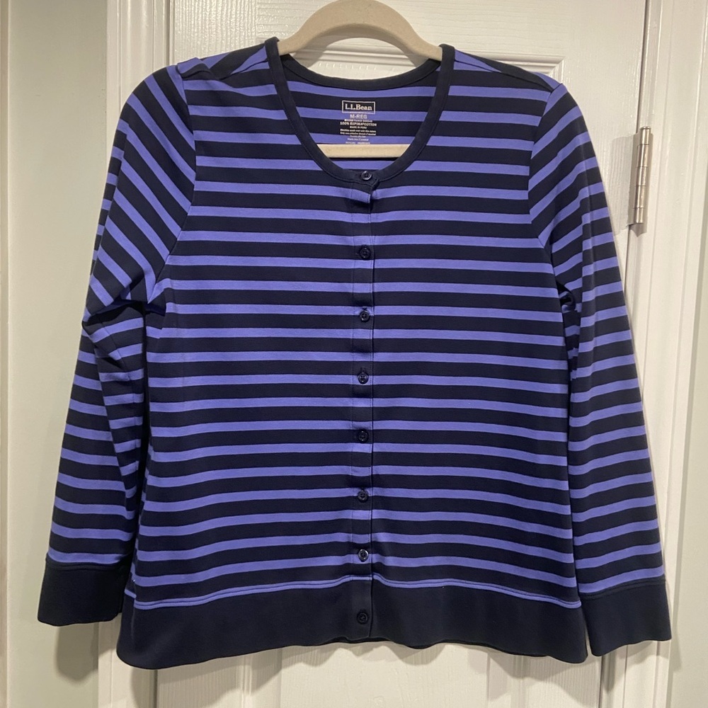 L.L. Bean Size M Long Sleeve Crew Neck Button Front Supima Cotton Cardigan Top